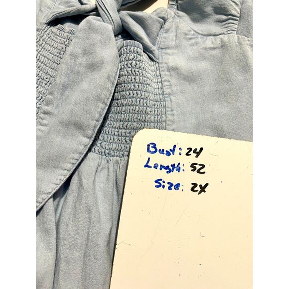 Old Navy denim maxi dress broomstick smoke back light wash blue casual women 2X - Picture 7 of 7